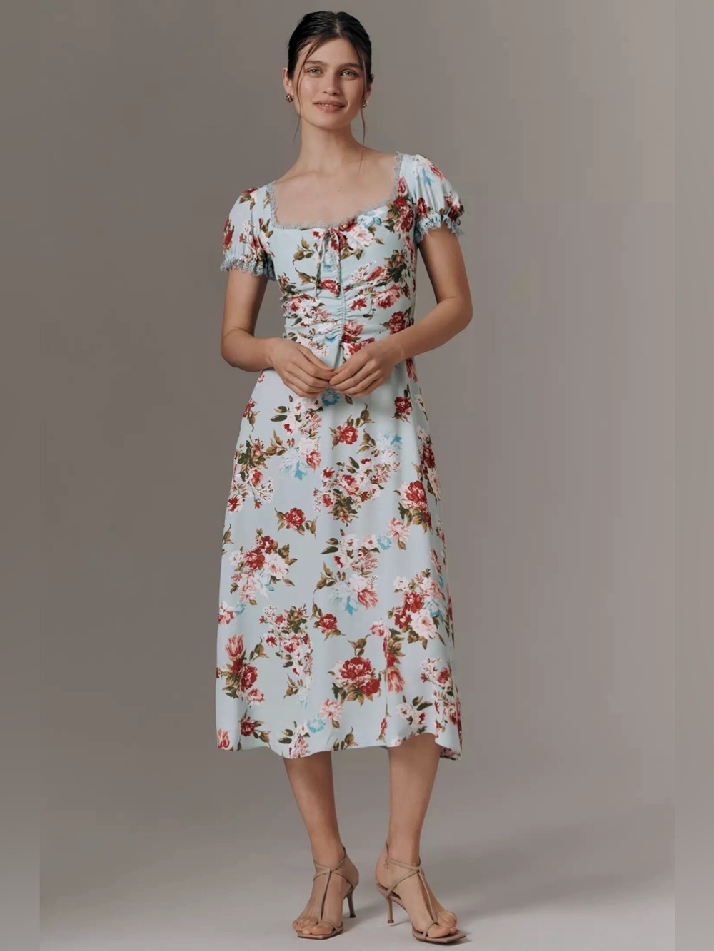 NWT Anthropologie Floral Printed Midi Dress, Blue, Size S